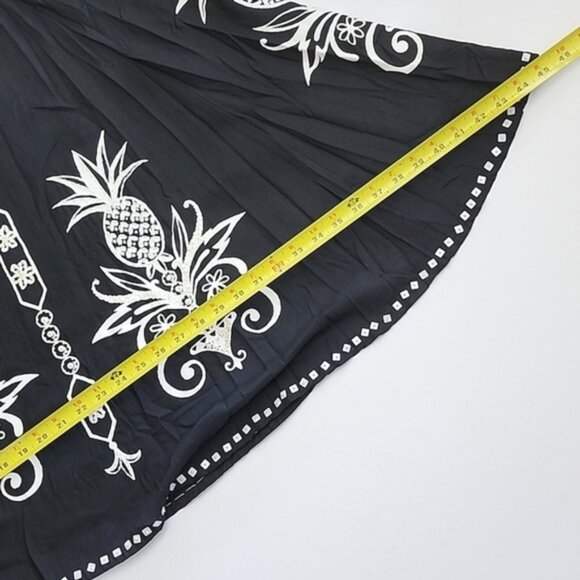 Faith Resortwear Black Long A-Line Skirt White Pineapple Print Sequins Sz Small - Picture 11 of 14